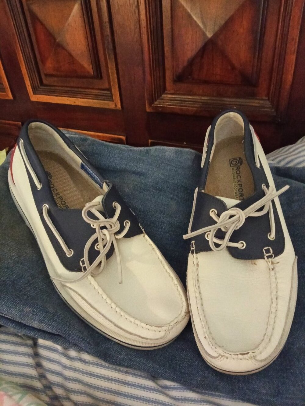Men's Rockport Boat Shoes Red, White, Blue leather size 10.5